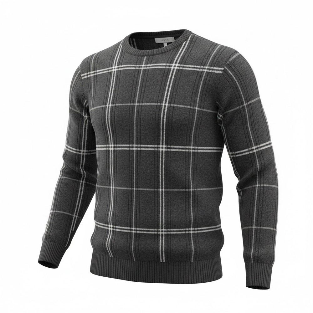 Oscar de la Renta Pullover‎ Sweater Small Men's Windowpane Stripe Gray Designer